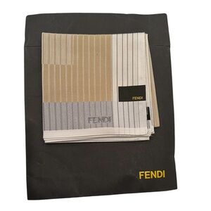 New FENDI Bandana Handkerchief Scarf Pocket Square Cotton F Logo Pin Stripes